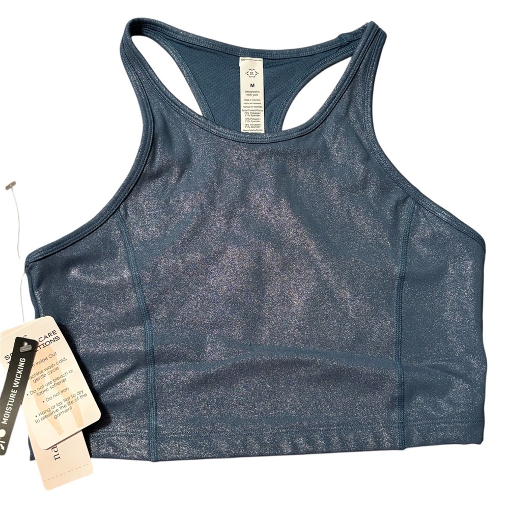 NWT•Nanette Lepore Play shimmering blue Racerback Sport top